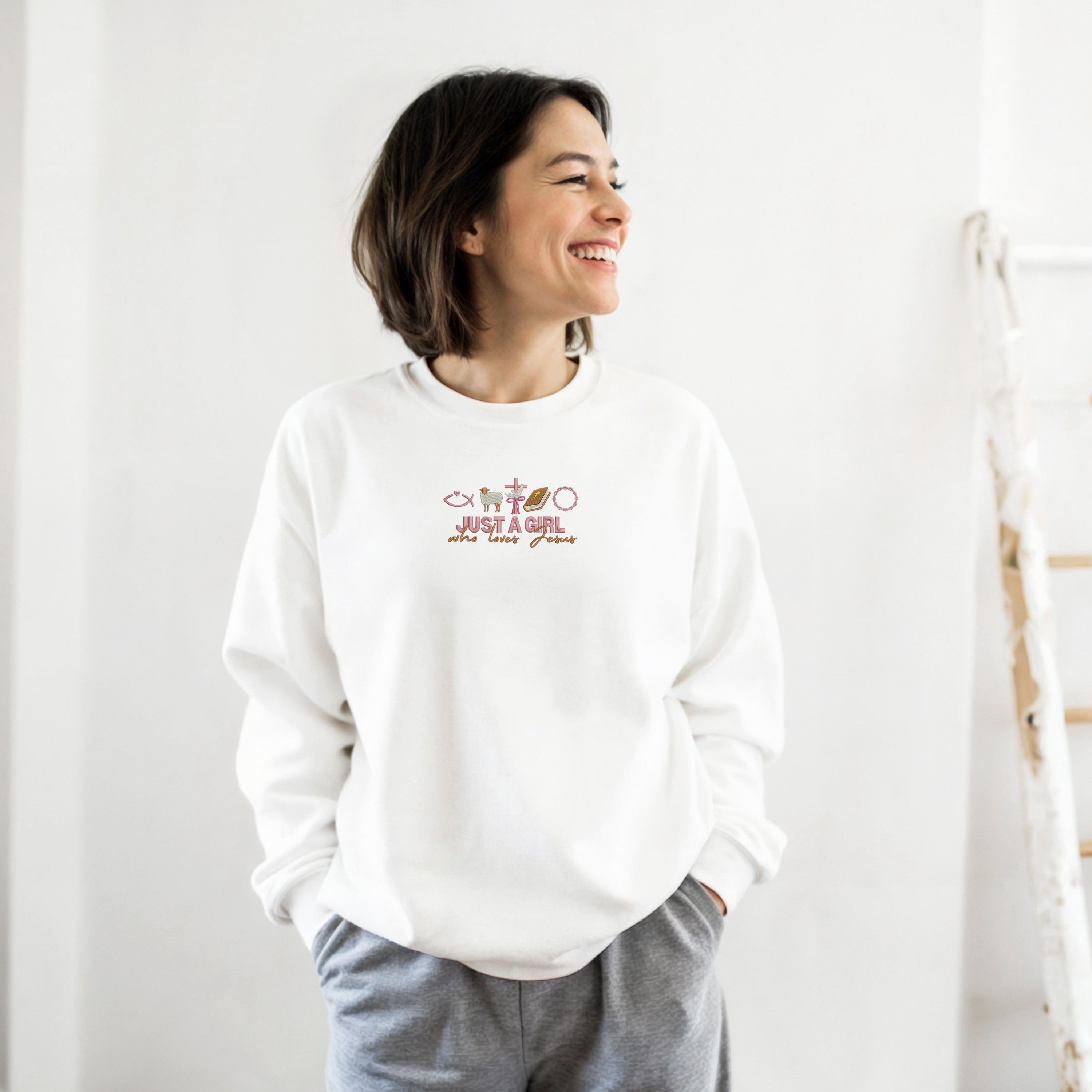 Just A Girl Who Loves Jesus - Embroidered Classic Unisex Crewneck Sweatshirt